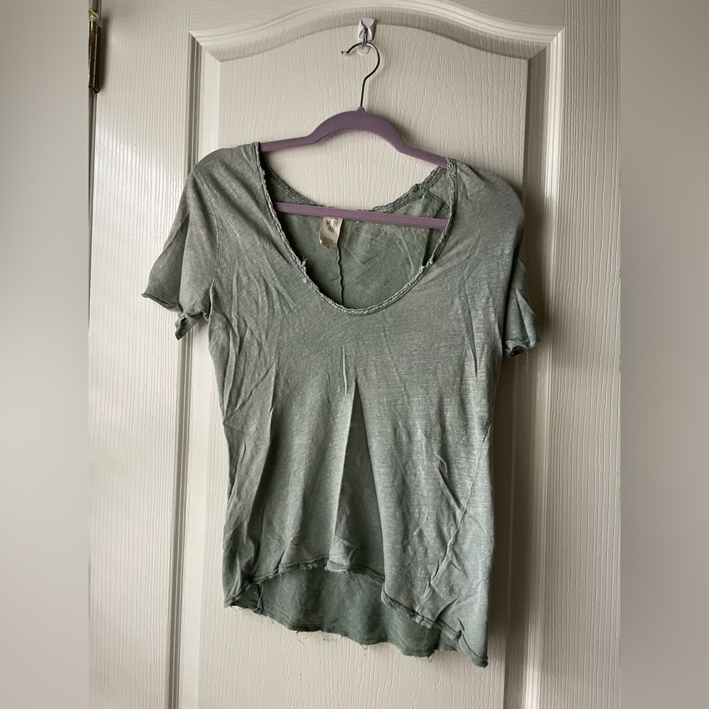 Free People Green Lace Collar Shirt